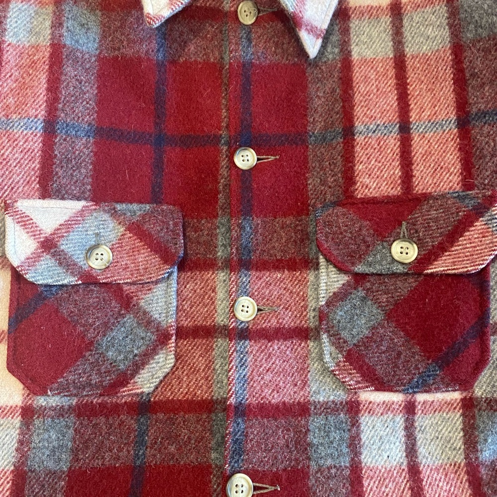 Vintage Eddie Bauer Red and Gray wool Plaid Utility Jacket - Picture 7 of 9